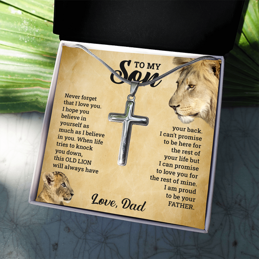 TO MY SON THIS OLD LION CROSS NECKLACE GIFT SET