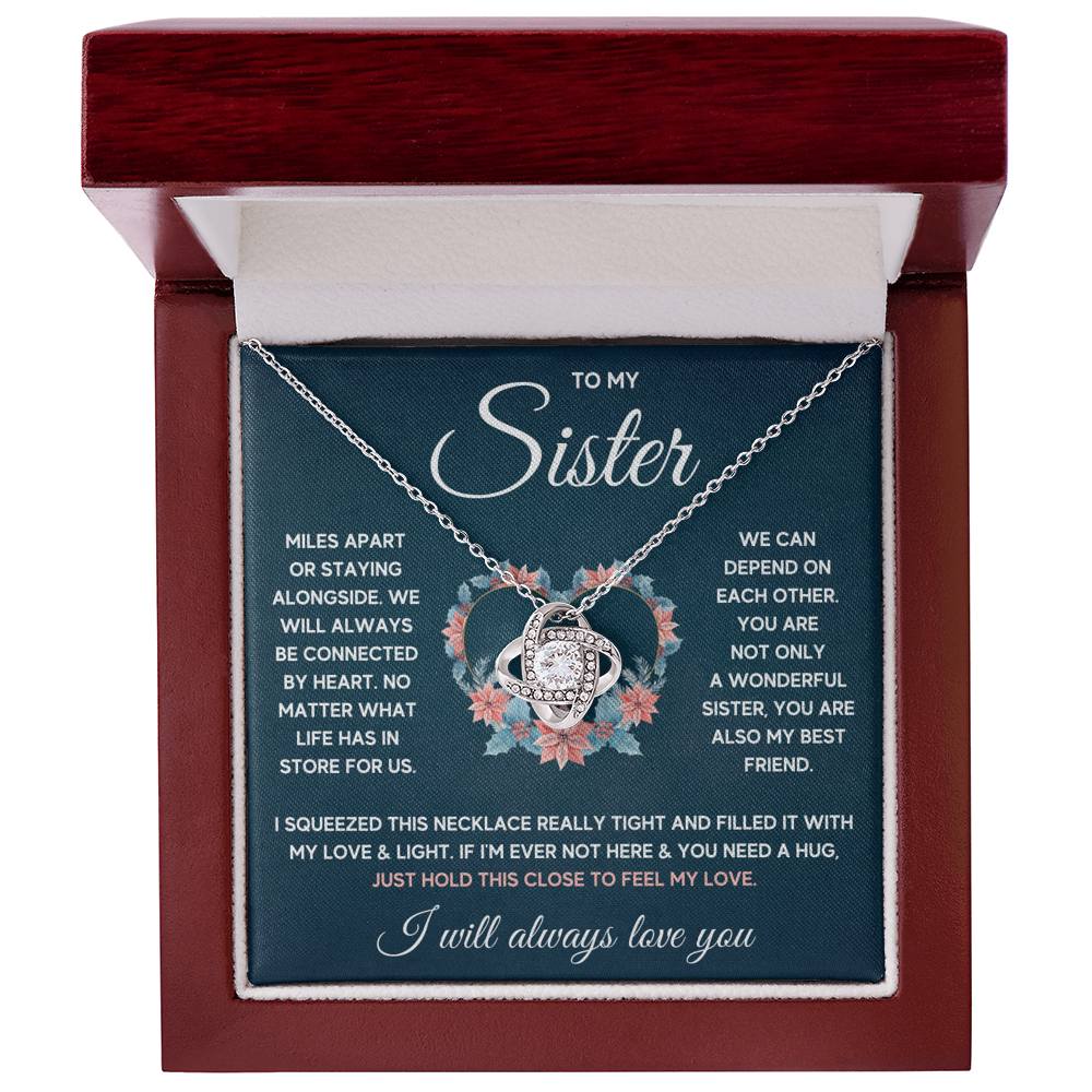 TO MY SISTER SQUEEZED LOVE KNOT NECKLACE GIFT SET